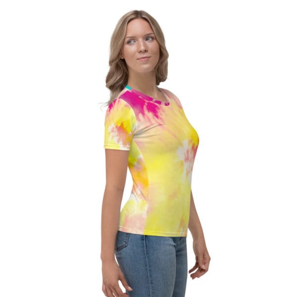 Yellow/Pink Tie Dye Women's T-shirt - Image 3